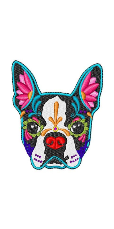 Boston Terrier Day Of The Dead Patch 3.5"