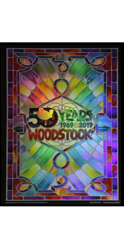Woodstock Stained Glass 50th Anniversary Foil Poster 12x16 Inches *CLEARANCE*