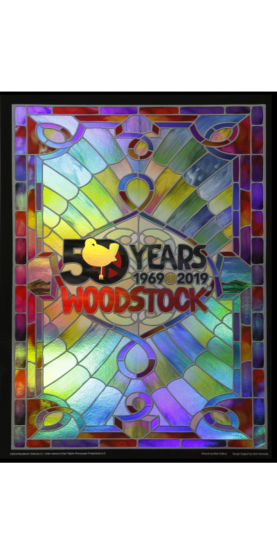 Woodstock Stained Glass 50th Anniversary Foil Poster 12x16 Inches *CLEARANCE*
