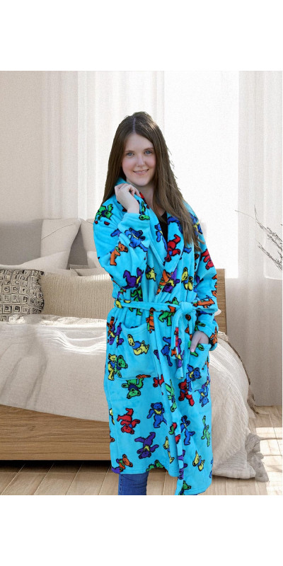 Grateful Dead Fleece Robe Turquoise Bears