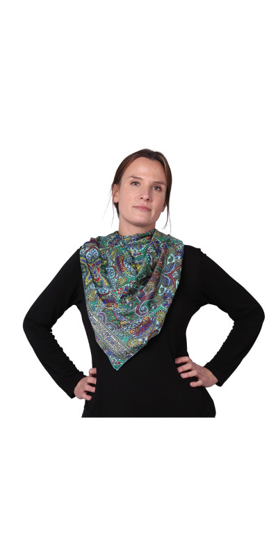 SIlky Square Scarf 42x42" Green Paisley