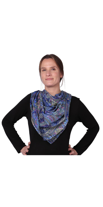 SIlky Square Scarf 42x42" Blue Paisley