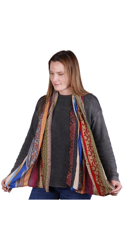 SIlky Sari Medley Strip Scarf  20x60