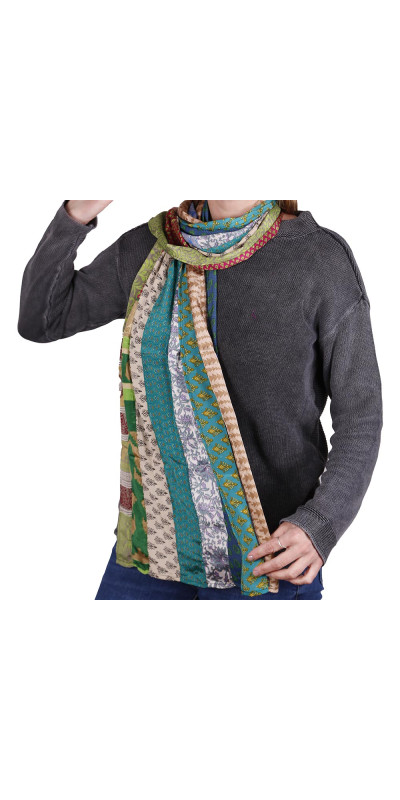 SIlky Sari Medley Strip Scarf  20x60