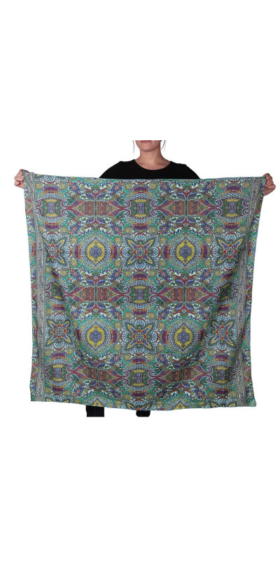 SIlky Square Scarf 42x42" Green Paisley