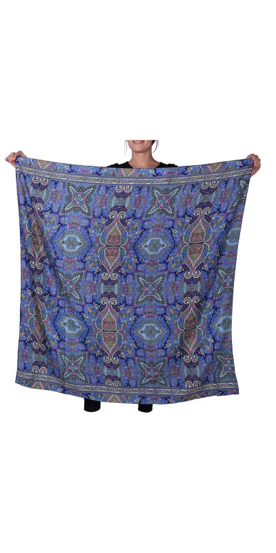 SIlky Square Scarf 42x42" Blue Paisley