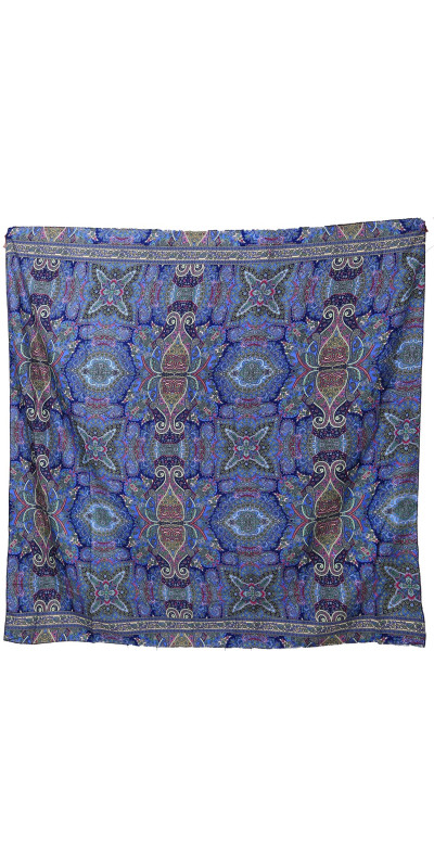 SIlky Square Scarf 42x42" Blue Paisley