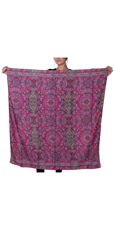 SIlky Square Scarf 42x42" Magenta Paisley