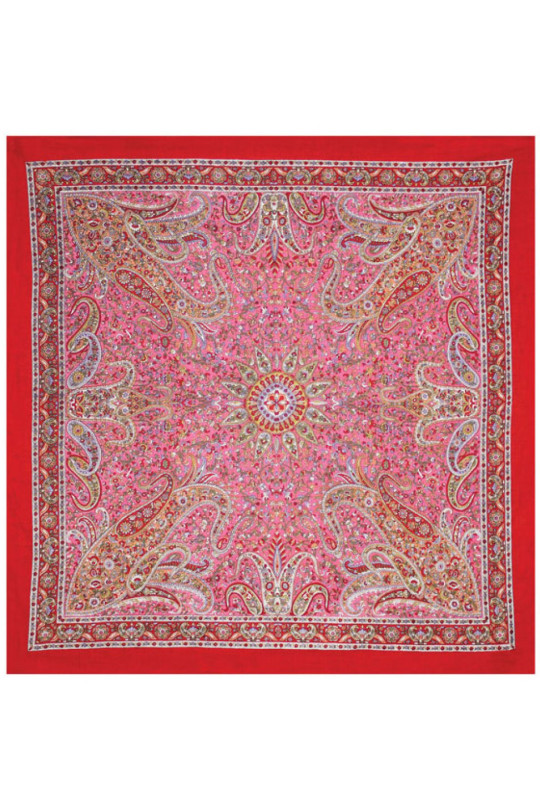 Red Paisley Sheer Cotton Scarf 39x40