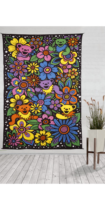 3D Grateful Dead Flower Bears Tapestry - Art by Ben Corn
