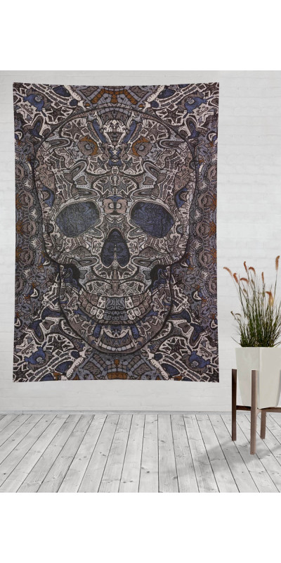 Grey Skull Tapestry - Art by Chris Pinkerton
