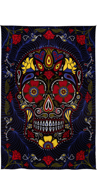 3D Sugar Skull Tapestry Black - Art by Dina June Toomey