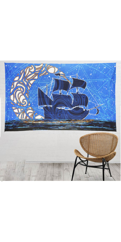 3D Glow In The Dark Moon Ship Tapestry - Art by Shannon Hurst