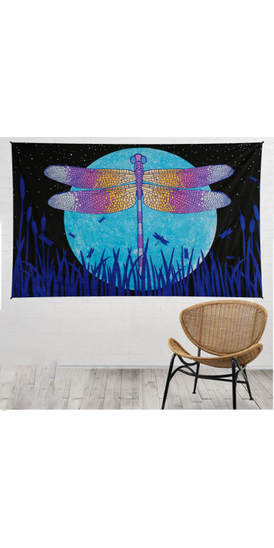 3D Glow in The Dark Dragonfly Moon Tapestry - Art by Taylar McRee