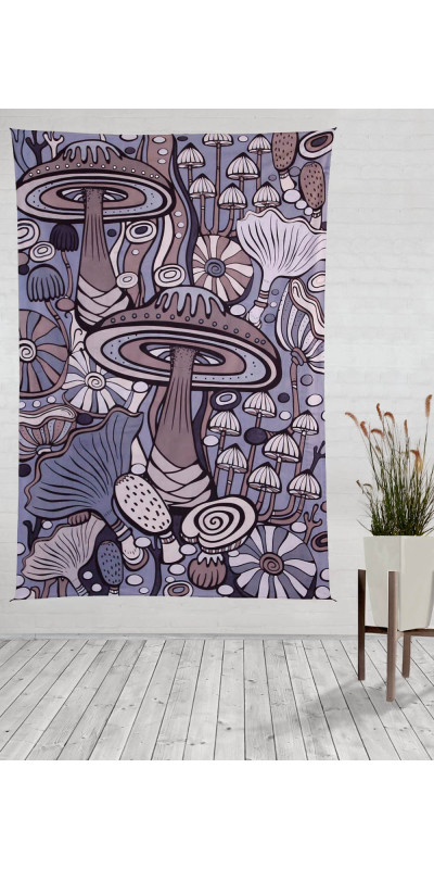 Grey Mushroom Garden Tapestry