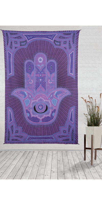 Hamsa Hand Purple Tapestry - Art by Dina June Toomey