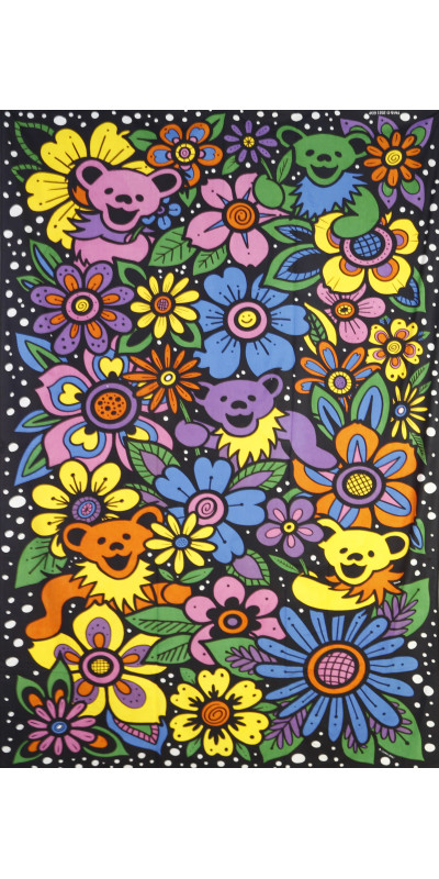 3D Grateful Dead Flower Bears Tapestry - Art by Ben Corn