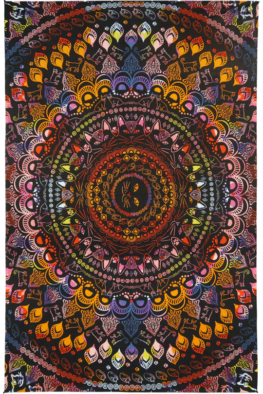 3D Colorful Cat Mandala Tapestry 60x90 - Art by Dina June Toomey 