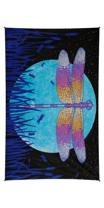 3D Glow in The Dark Dragonfly Moon Tapestry - Art by Taylar McRee