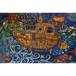 3D Steampunk Tugboat Tapestry 60x90 - Art by Chris Pinkerton   