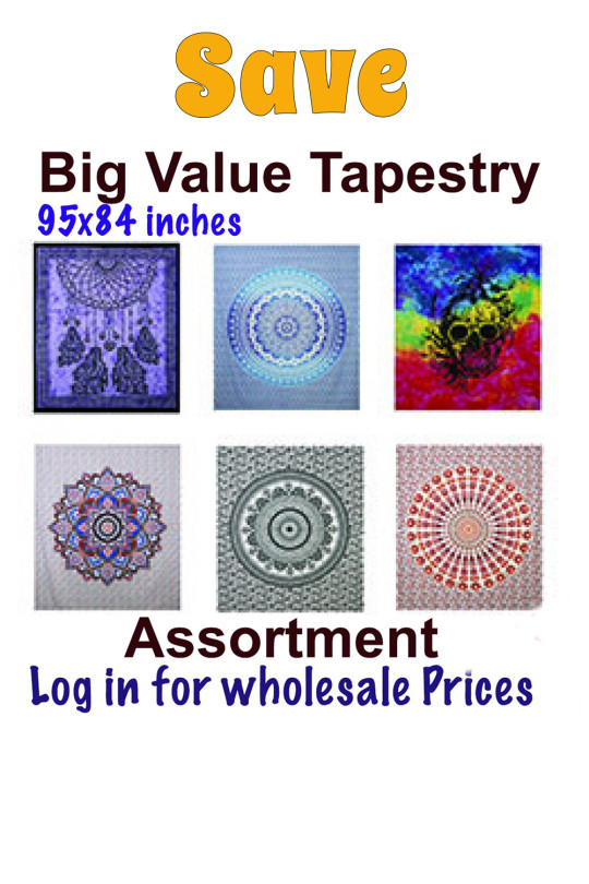STARTER PACK Wholesale Lot of 12 Assorted Top Selling 95x84" Value Tapestries - SAVE 