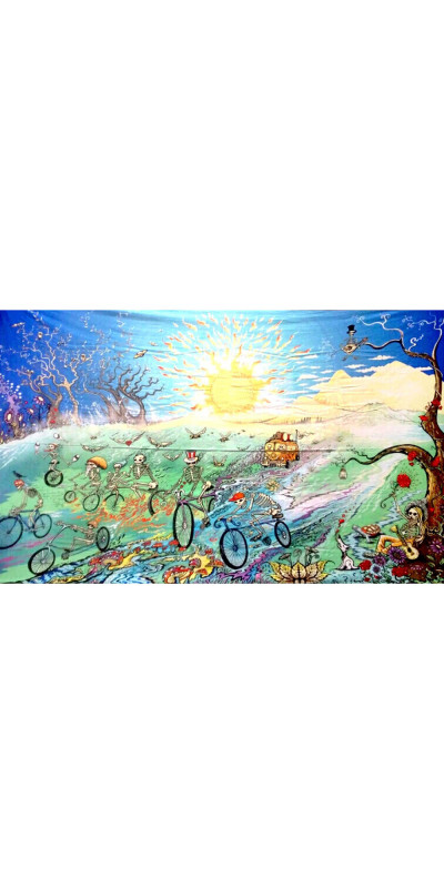 Skeletons On Bikes Heady Art Print Tapestry 53x85 - Artwork by Mike DuBois