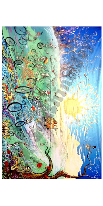 Skeletons On Bikes Heady Art Print Mini Tapestry 30x45 - Artwork by Mike DuBois