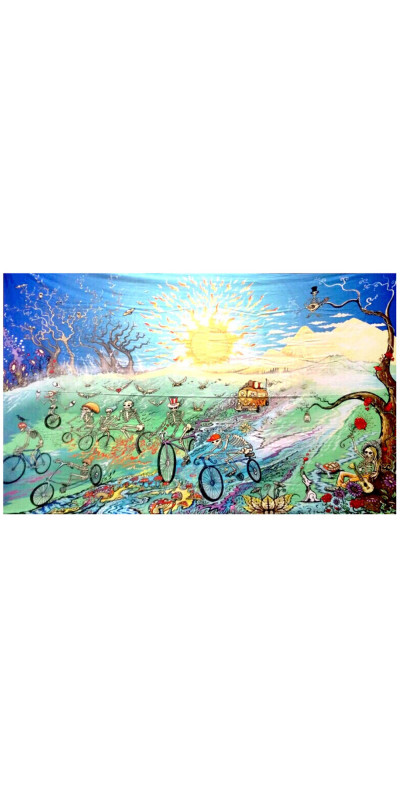 Skeletons On Bikes Heady Art Print Mini Tapestry 30x45 - Artwork by Mike DuBois
