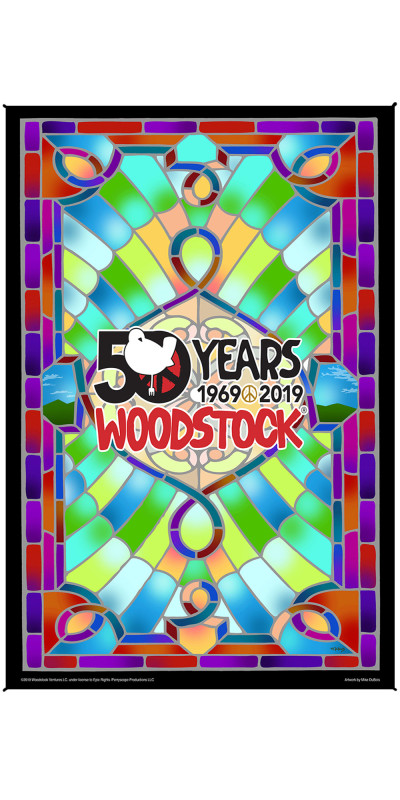Woodstock Stained Glass 50th Anniversary Heady Art Print Tapestry 53x85 - Artwork by Mike DuBois