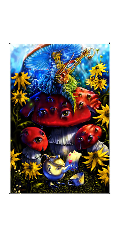 Mushroom Caterpillar Alice In Wonderland Heady Art Print Mini Tapestry 30x45 - Artwork by Richard Biffle