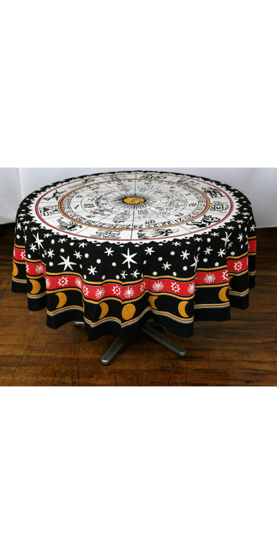Zest For Life Round Zodiac Mandala Tablecloth Tapestry 80" - Hemmed Edge