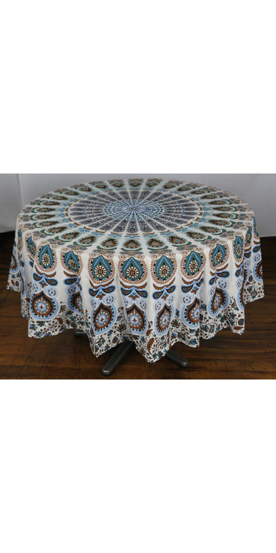 Zest For Life Round Blue/Red Mandala Tablecloth Tapestry 80" - Hemmed Edge