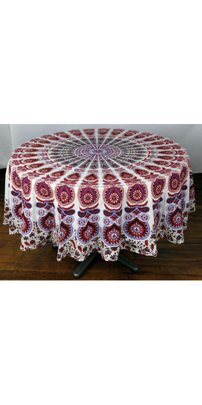 Zest For Life Round Purple/Red Mandala Tablecloth Tapestry 80" - Hemmed Edge