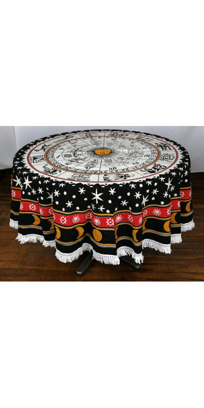Zest For Life Round Zodiac Mandala Tablecloth Tapestry 80" - Fringed Edge