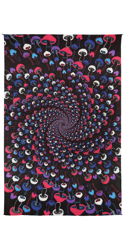 3D Glow In The Dark Shroom Spiral Tapestry - Art by Dina June Toomey