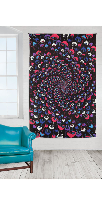 3D Glow In The Dark Shroom Spiral Tapestry - Art by Dina June Toomey