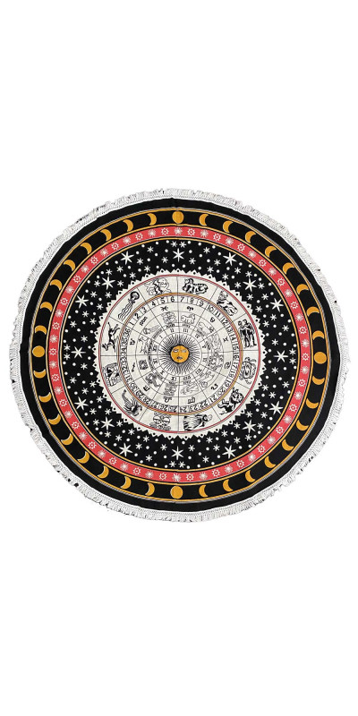 Zest For Life Round Zodiac Mandala Tablecloth Tapestry 80" - Fringed Edge