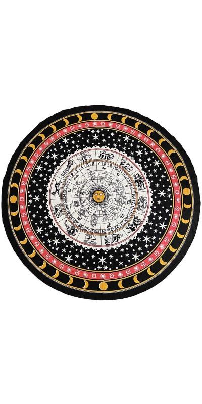Zest For Life Round Zodiac Mandala Tablecloth Tapestry 80" - Hemmed Edge