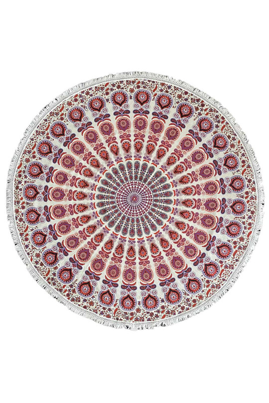 Zest For Life Round Purple/Red Mandala Tablecloth Tapestry 80" - Fringed Edge 