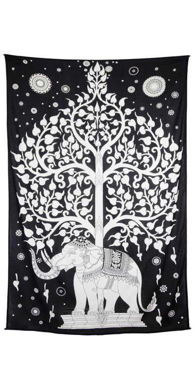 Zest For Life Elephant Tree Tapestry 52x80" Black