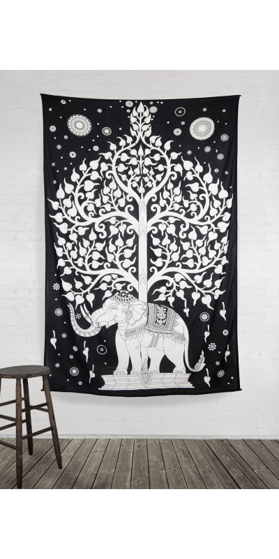 Zest For Life Elephant Tree Tapestry 52x80" Black