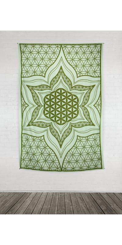 Zest For Life Flower Of Life Tapestry 52x80" Green