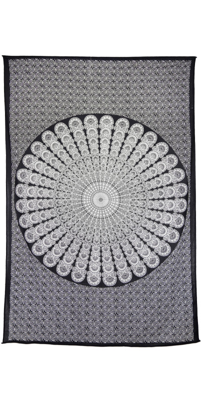 Zest For Life Peacock Feather Tapestry 52x80" Black