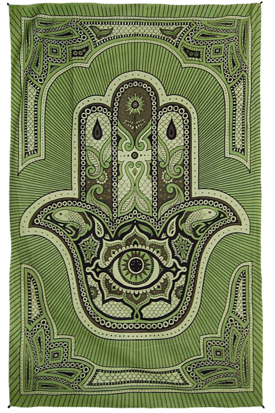 Zest For Life Hamza Hand Tapestry 52x80" Green   