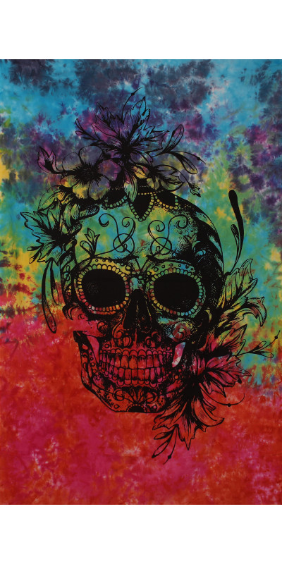 Zest For Life Tie Dye Skull Flowers Mini Tapestry 30x45"