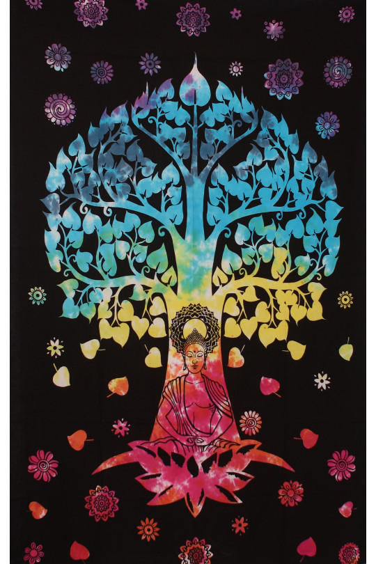 Zest For Life Tie Dye Buddha Tree Tapestry 52x80"