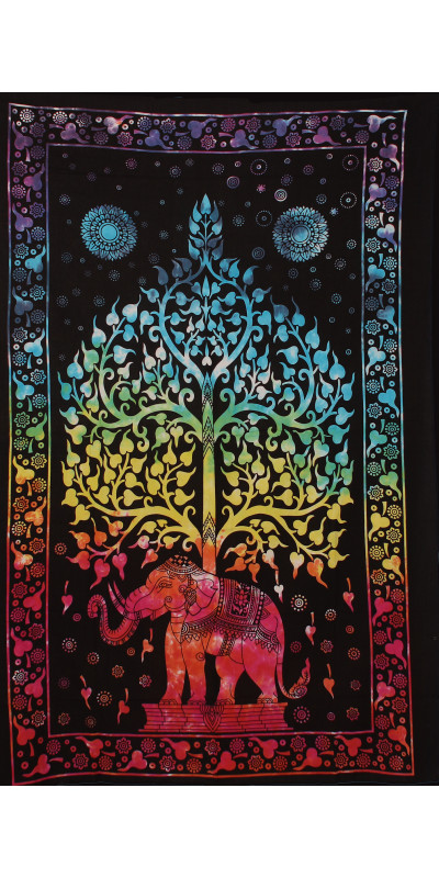 Zest For Life Tie Dye Elephant Tree Mini Tapestry 30x45"