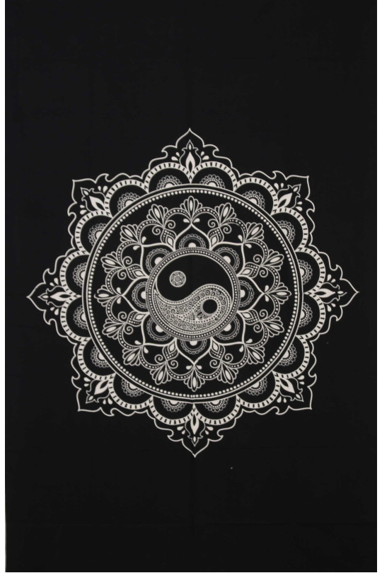 Zest For Life Black Yin Yang Mandala Tapestry 52x80"  