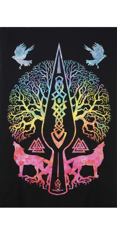 Zest For Life Tie Dye Celtic Wolf Tree Tapestry 52x80"