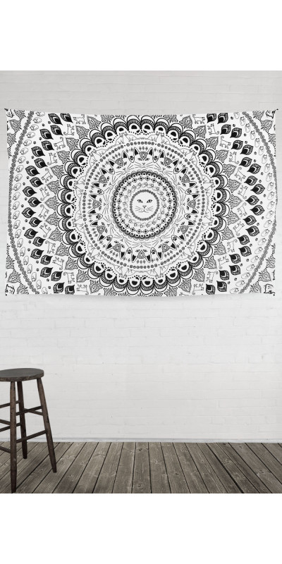 Zest For Life Cat Mandala Tapestry 52x80" - Artwork by Dina June Toomey